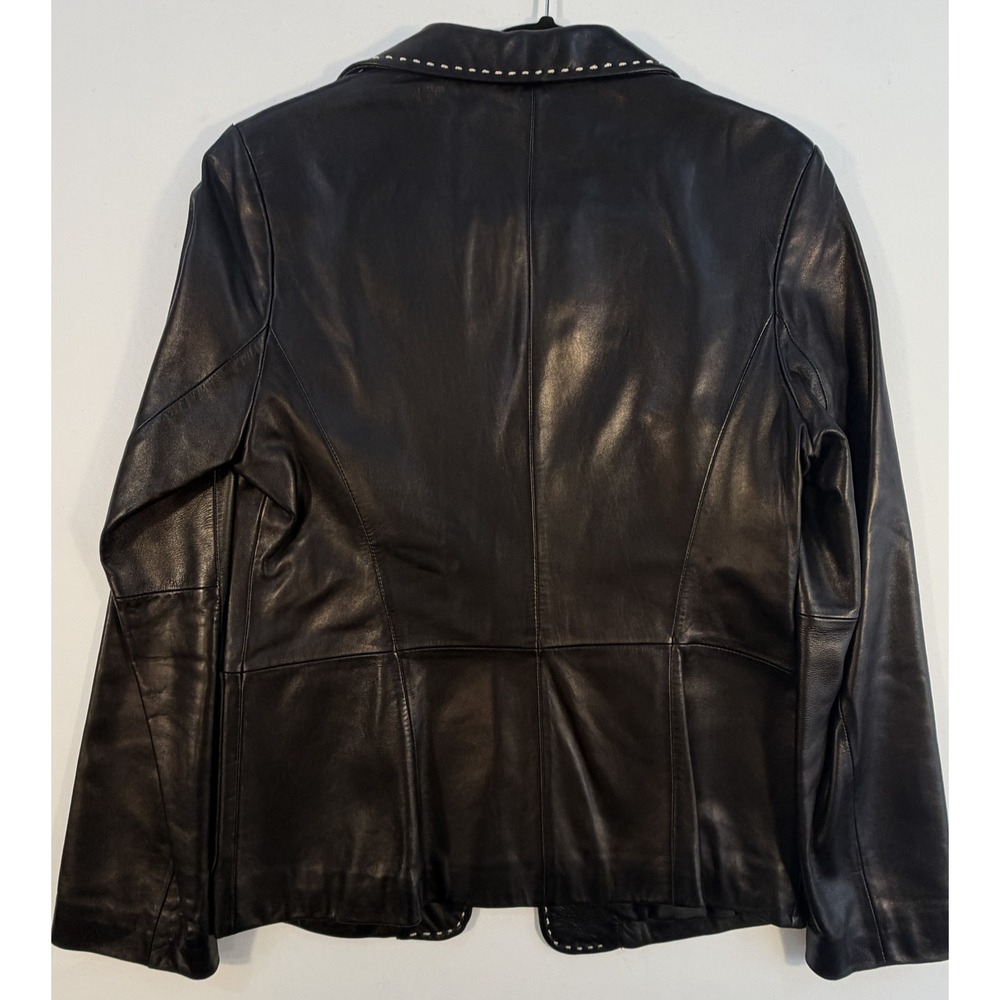 Banana Republic Leather Blazer Women Small Black Excellent Pick Stitch Jacket - Picture 3 of 10